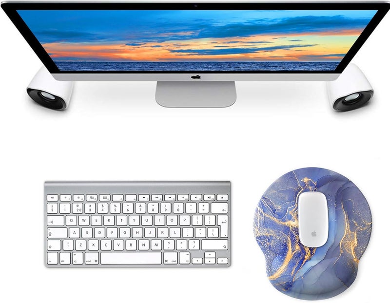 eulps Mouse Pad with Wrist Rest, Comfortable Computer Mousepad with Gel Wrist Support Smooth Surface and Non-Slip PU Base for Pain Relief, Laptop, Office & Home (Golden Quicksand Marble) - Image 2